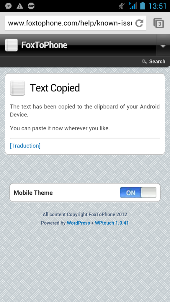 Texte copié dans Android